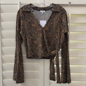 love, Fire Leopard Print Wrap Blouse
